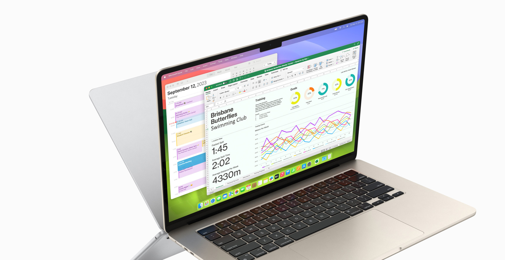 Le app Calendario e Microsoft Excel su un MacBook Air.