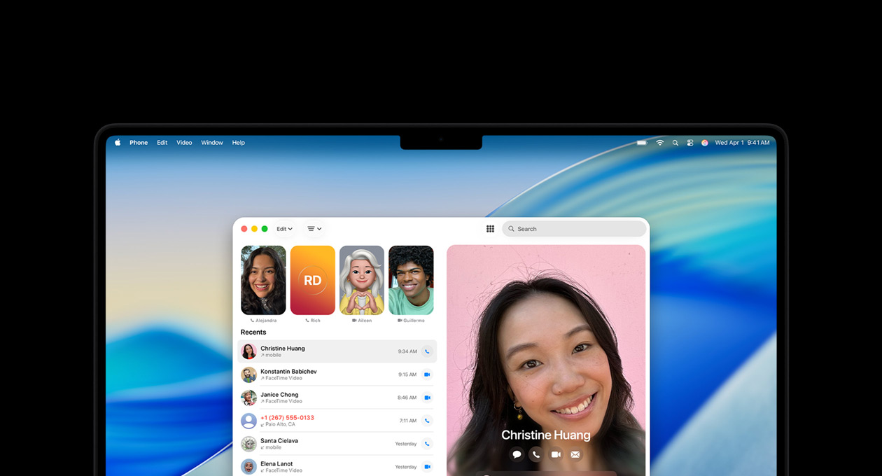 O ecrã do MacBook Pro com a app Telefone.