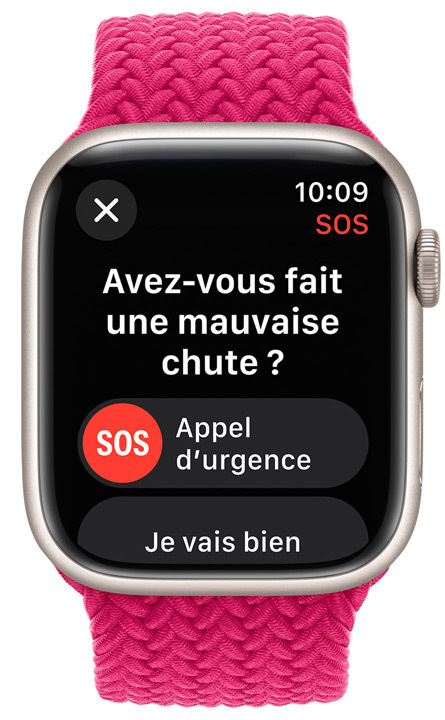 Une vue avant d’une Apple Watch avec la fonction SOS activée