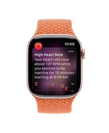 Apple Watch Series 11, κάσα από αλουμίνιο, χρυσαφί χρώμα, γνωστοποίηση υψηλού καρδιακού παλμού, λουράκι Braided Solo Loop, χρώμα κιτρινόριζα