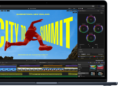 Μερική προβολή της οθόνης του MacBook Air που δείχνει επεξεργασία βίντεο για να επιδείξει τις δυνατότητες του M5 chip