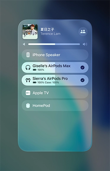 AirPlay screen on iPhone showing how to easily share an audio stream between two sets of AirPods