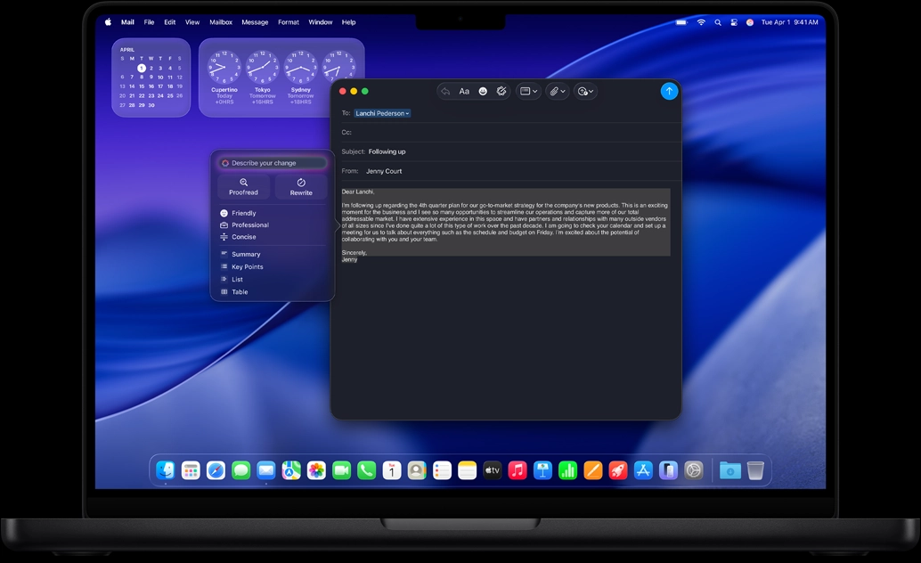 Apple Intelligence Writing Tools used to craft an email