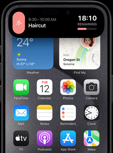 iPhone 15 Pro 配備動態島，展示來自 Structured app 的提示訊息。