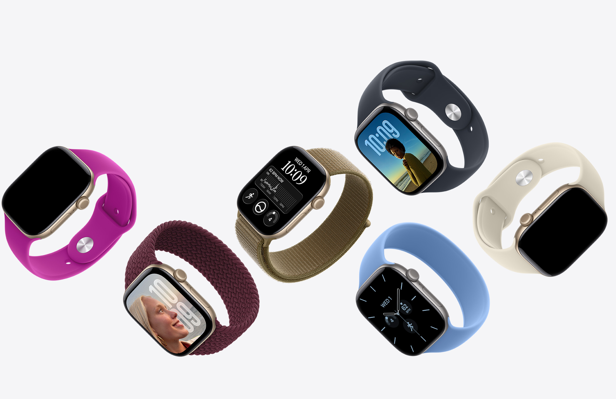 Apple Watch 裝置，備有不同錶面及錶殼物料，配搭多款不同顏色的錶帶