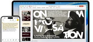 iPhone 16 Plus s označenim tekstom u aplikaciji Bilješke, MacBook Air s otvorenim Keynote slajdom, tekst iz aplikacije Bilješke vidljiv je na slajdu{