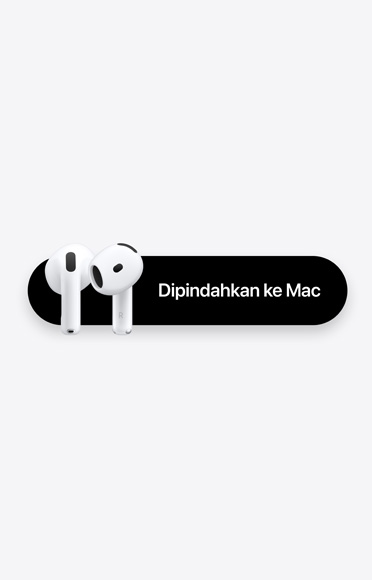 Earbud AirPods 5 di samping pesan bertuliskan: 'Dipindahkan ke Mac'