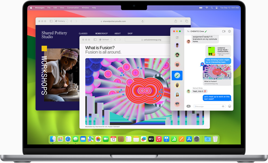 Safari dan Pesan ditampilkan di MacBook Air