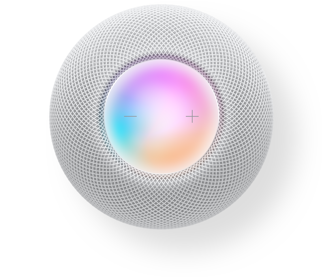 HomePod mini with 3 iPhones. One shows the Home app, the second has graphics from HomeKit, the third has the Discover tab.