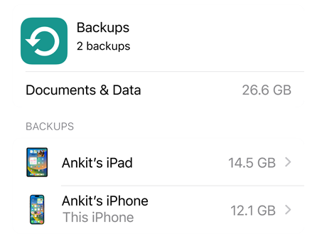 Screen of iCloud Backup data use