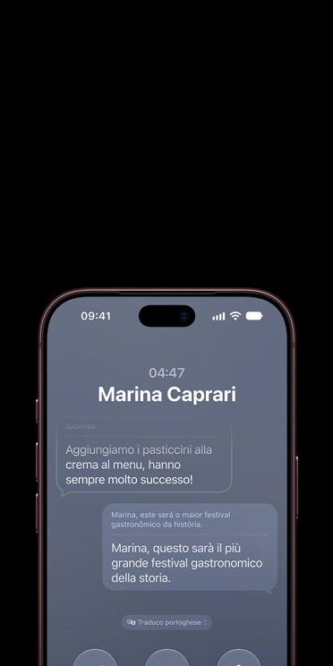 iPhone 18 Pro, Burgundy color, partial front exterior, display screen shows conversation with Siri AI using Apple Intelligence, calendar app displayed below an iMessage about a deck treatment