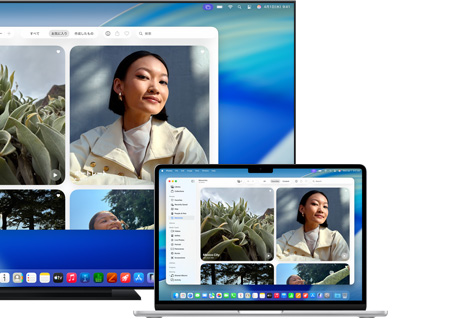 Apple AirPlayを使って薄型テレビと写真を共有しているMac