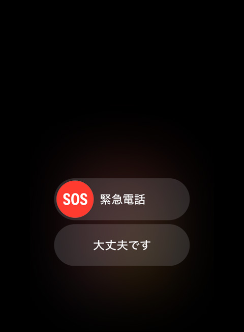 SOSと、ユーザーが「緊急電話」または「大丈夫です」のいずれかを選べるオプションを示す写真。
