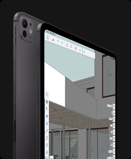 iPad Proの背面の外観、スペースブラック、Proのカメラシステム。iPad Proの前面の外観、ブラックのディスプレイベゼル、丸みを帯びた四隅