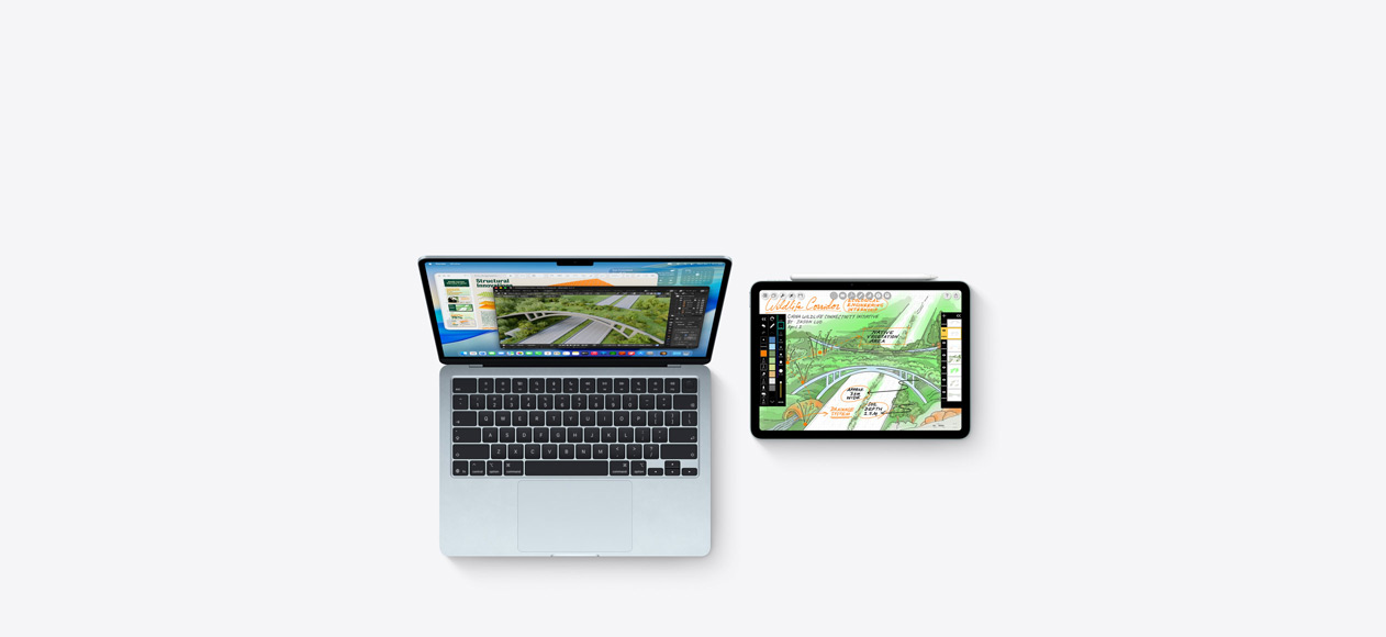 Mac et iPad, écrans affichant des travaux d’enseignement supérieur dans différentes apps