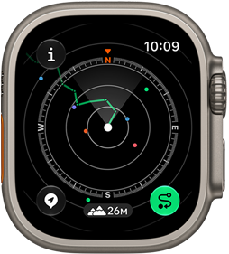 Apple Watch Ultra 4, titāna ietvars, dabīga krāsa, Backtrack funkcija ar maršrutu un kompasa norādēm, labais sāns, Digital Crown, paaugstināta sānu poga