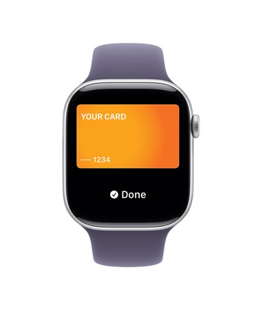 Apple Watch Series 11, aluminum case, Apple Pay, right side exterior, Digital Crown, purple fog Sport Band
