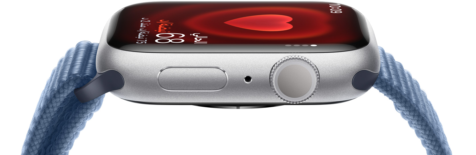 صورة جانبية لساعة Apple Watch‏ توضح نبضات قلب شخص ما.