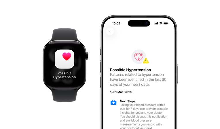 Possible hypertension notification on Apple Watch Series 11, expanded notification on iPhone