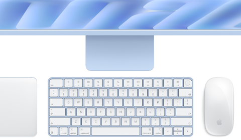 Magic Keyboard with Touch ID, blue color, and Magic Mouse