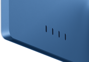 iMac, rear exterior, blue color, four Thunderbolt 4 ports