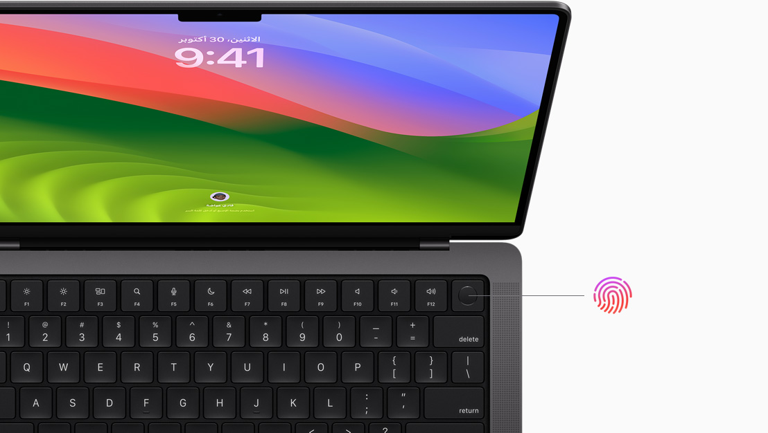 شاشة MacBook&nbsp;Pro‏ تعرض عملية شراء عبر الإنترنت باستخدام بصمة الإصبع.