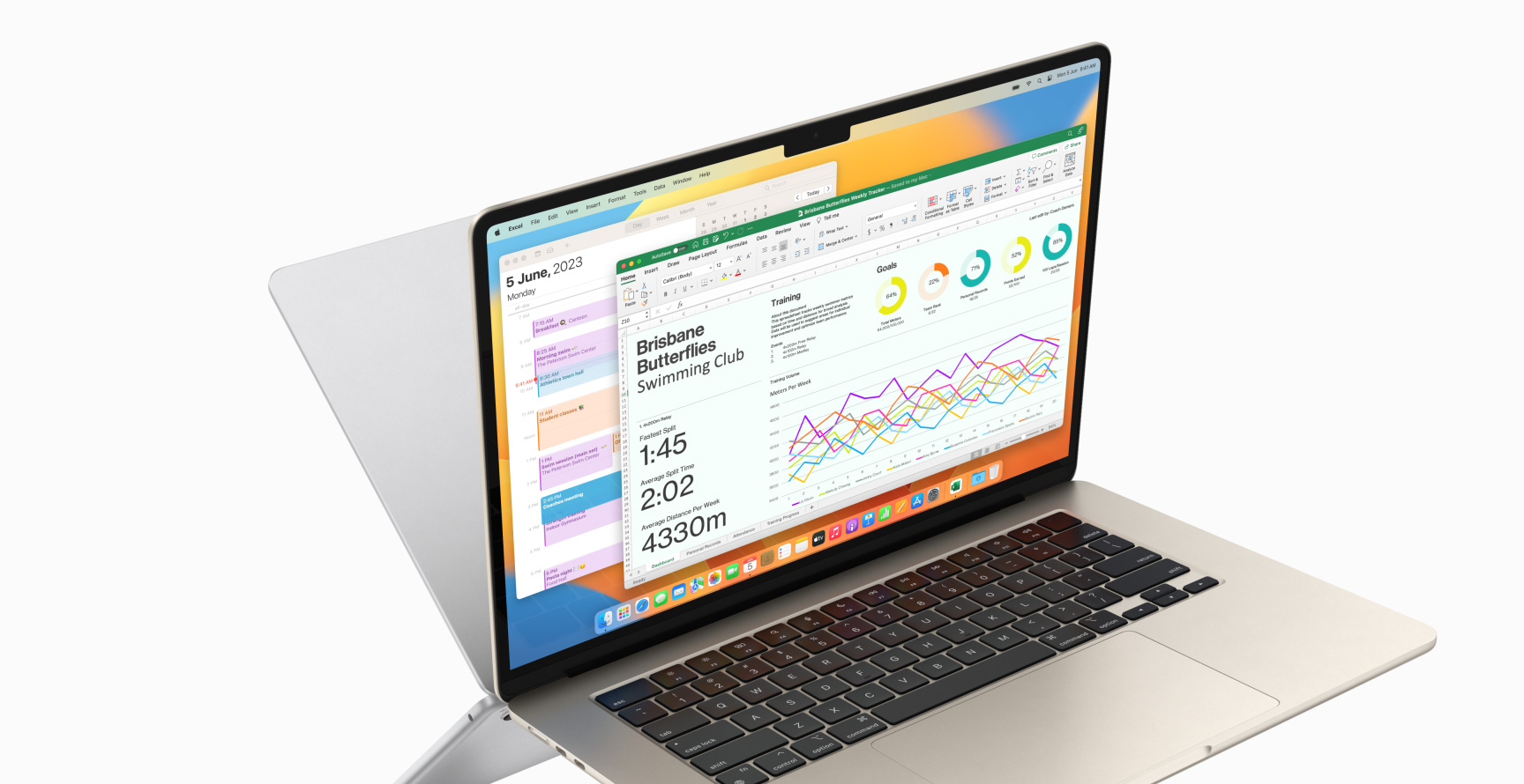 Calendar and Microsoft Excel running on MacBook Air.