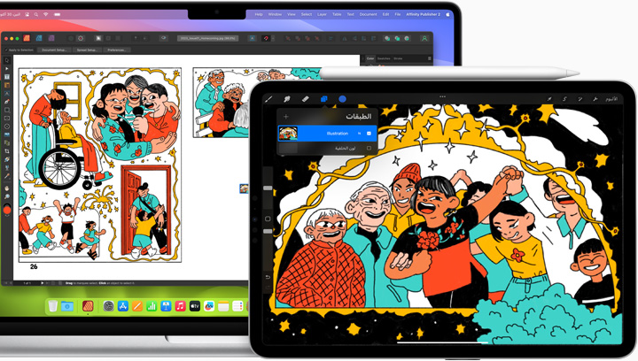 صورة تعرض مستخدماً ينشئ رسماً باستخدام iPad وMacBook Pro