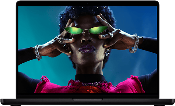 صورة لجهاز MacBook Pro‏ مقاس 14 إنش تظهر شاشة ريتنا ليكويد XDR‏