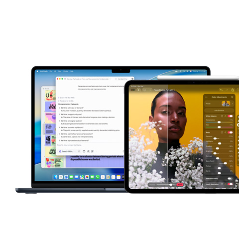 Mac 螢幕顯示 Apple Intelligence，iPad 螢幕顯示 Pixelmator Pro