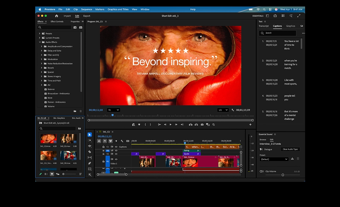 MacBook Pro 螢幕展示在 Adobe Premiere 剪輯標題為《Eternal Play》的電影
