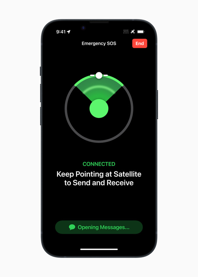 Emergency SOS via satellite is shown on iPhone 14 Pro.