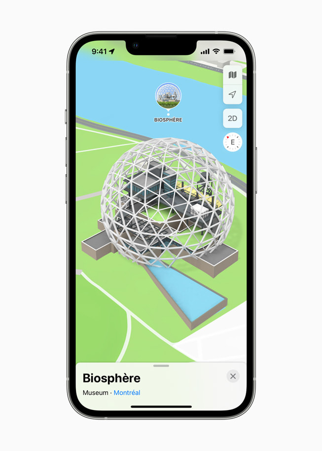 Daytime 3D map of the Montreal Biosphere on iPhone 13 Pro.