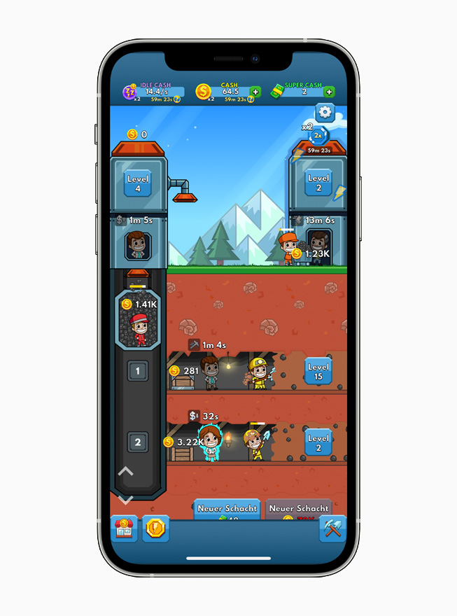 Idle Miner Tycoon von Kolibri Games, dargestellt auf einem iPhone 12.