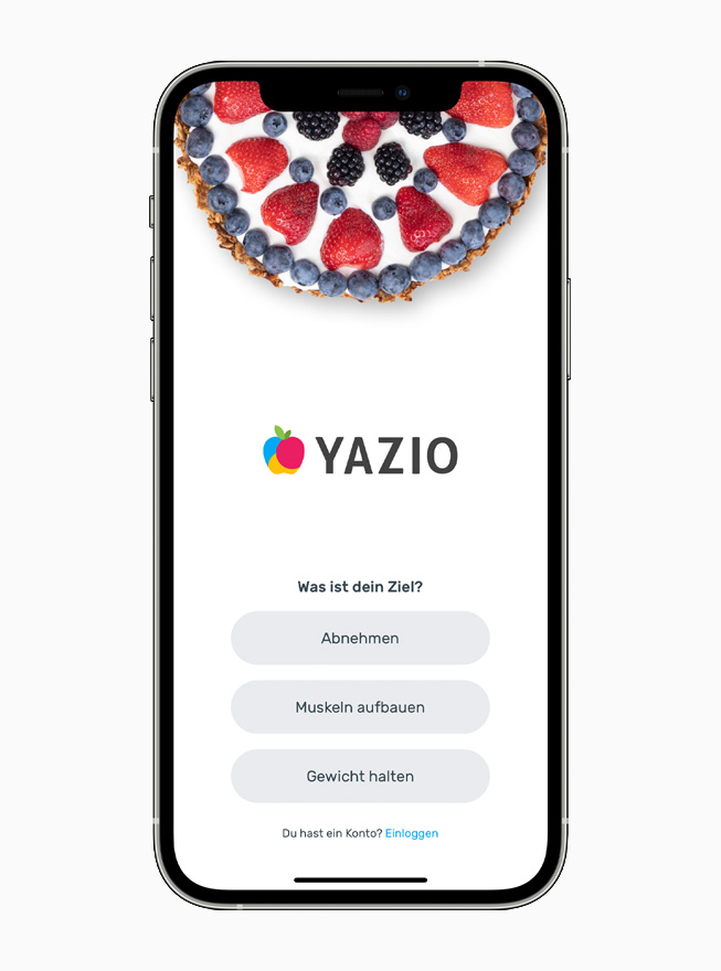 Die YAZIO App, dargestellt auf einem iPhone 12. 