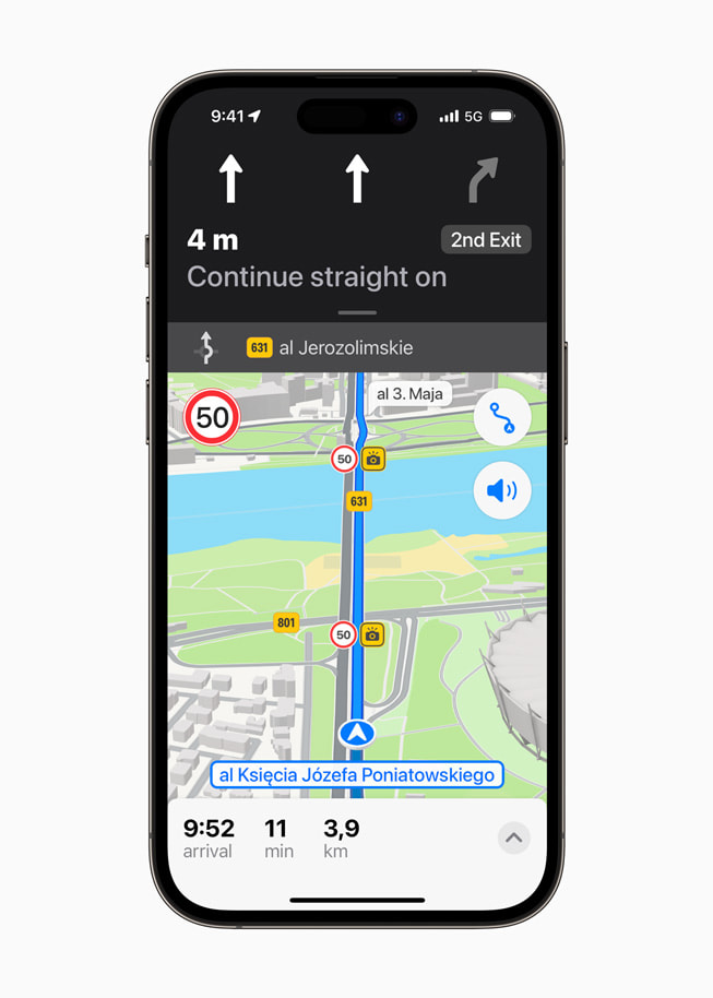 Überarbeitete Navigation im neuen Karten auf dem iPhone 14 Pro.