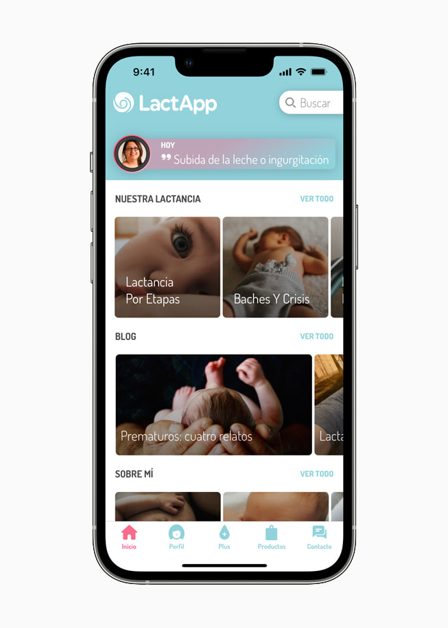 Un iPhone muestra una pantalla en español de la aplicación LactApp.
