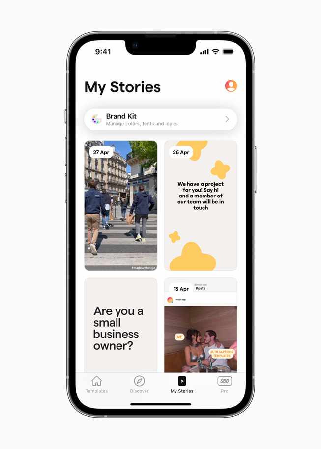 Onglet Mes Stories dans l’app Mojo.