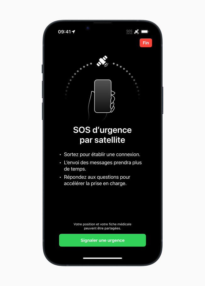 L’interface indique à l’utilisateur comment orienter son iPhone pour se connecter à un satellite.