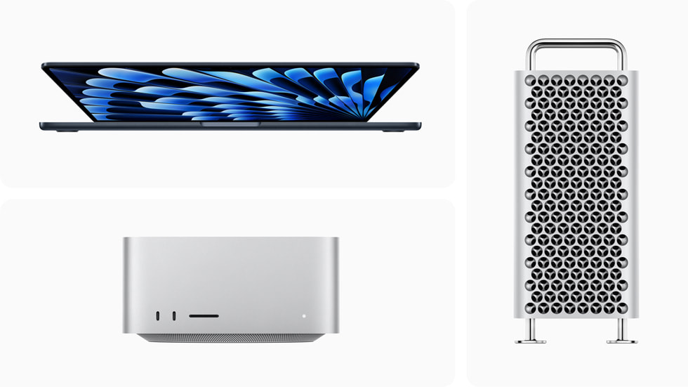 Image des nouveaux MacBook Air 15 po, Mac Studio et Mac Pro.