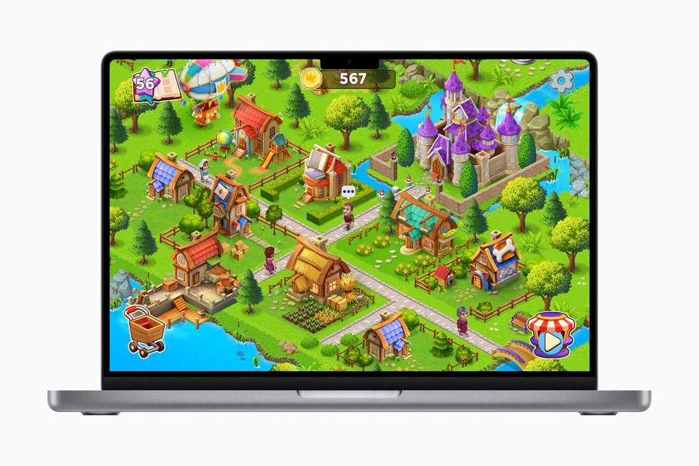 14インチMacBook Proに表示されている「Kingdoms: Merge & Build」。