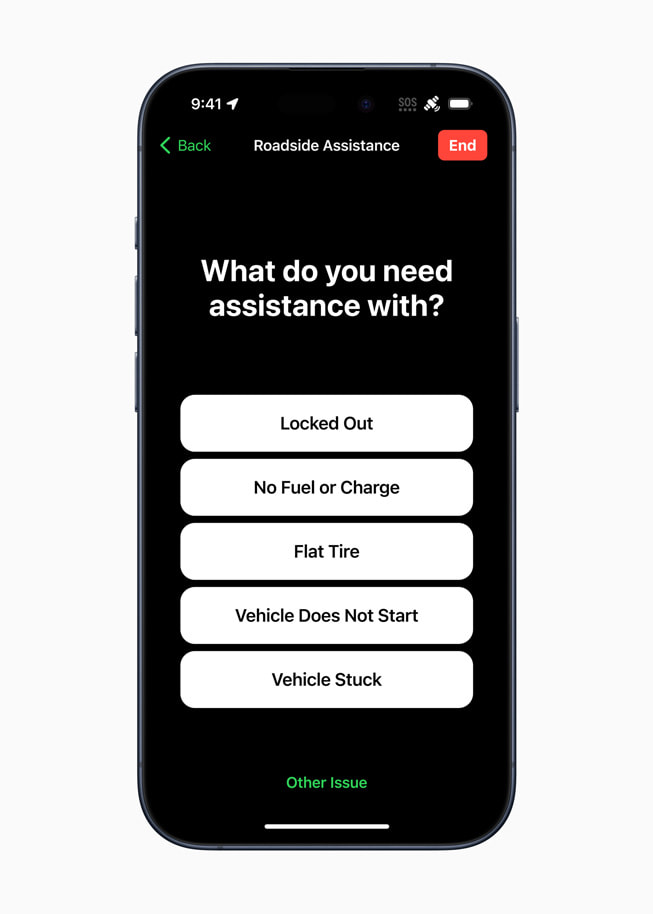 A list of Roadside Assistance services displayed on iPhone 15 Pro.