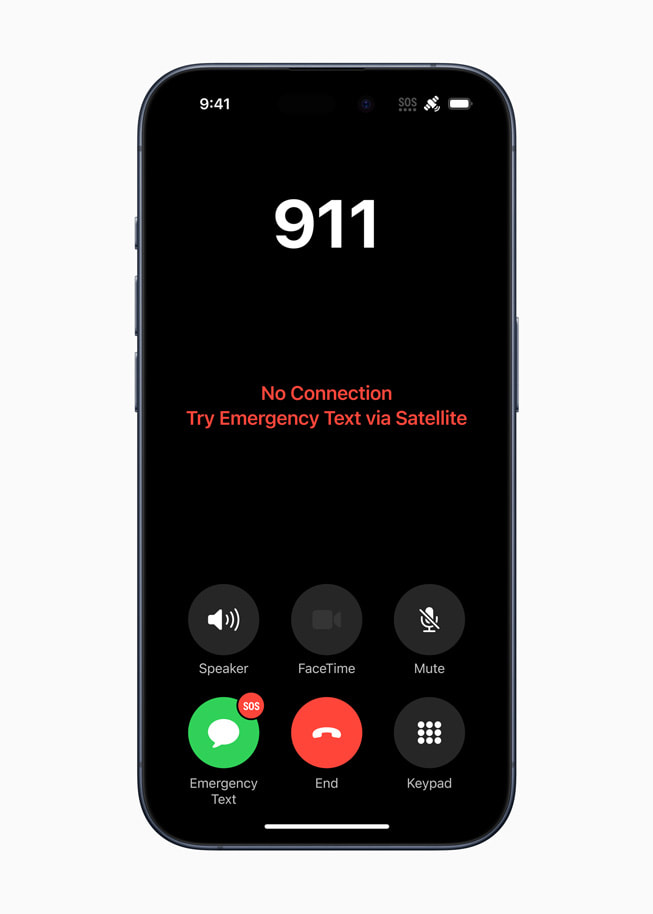 Opción de texto de emergencia a través de satélite que se muestra en el iPhone 15 Pro.