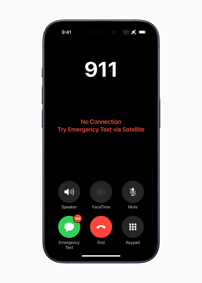 De optie om via satelliet een noodbericht te sturen op een iPhone 15 Pro.