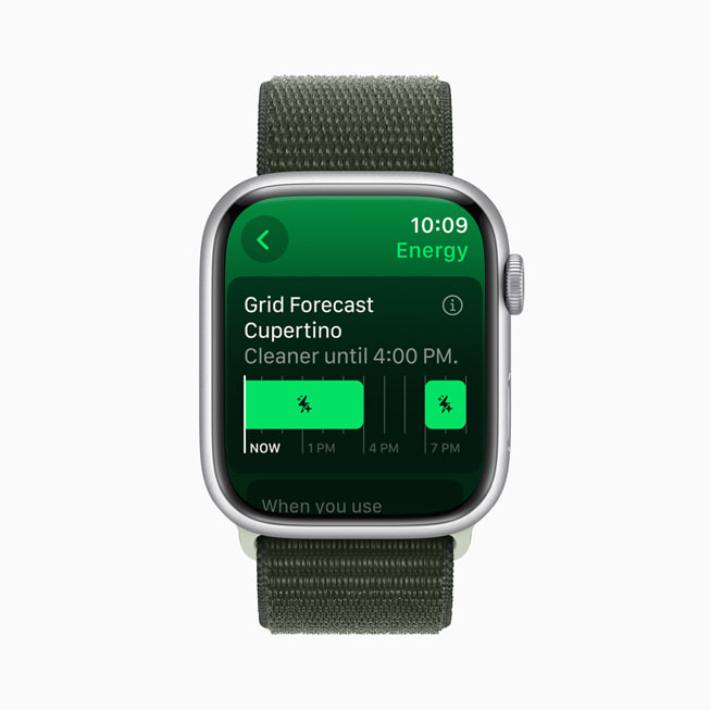 De nieuwe feature Grid Forecast op een Apple Watch Series 9.