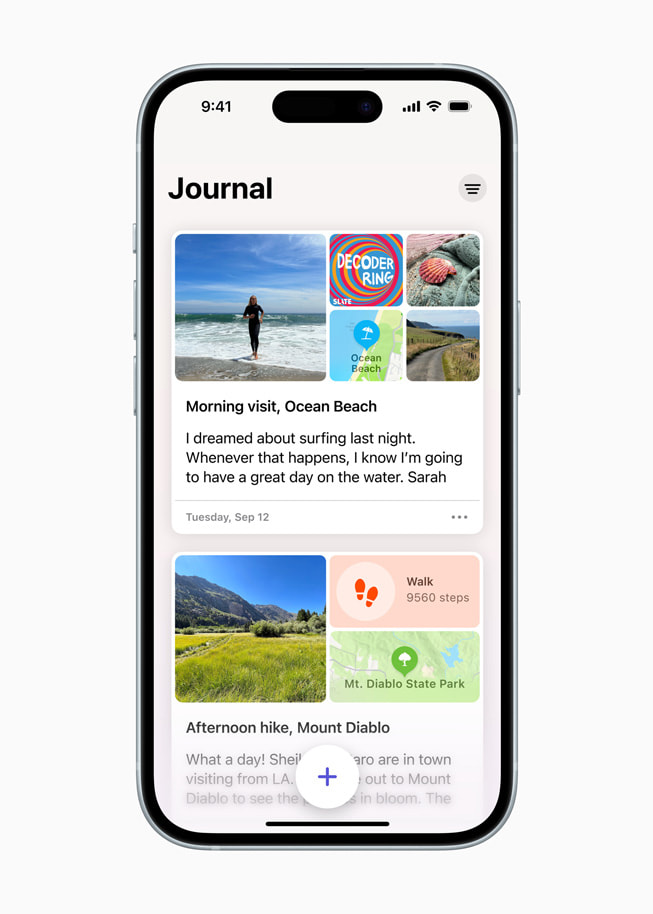 De Dagboek-app op een iPhone 15.