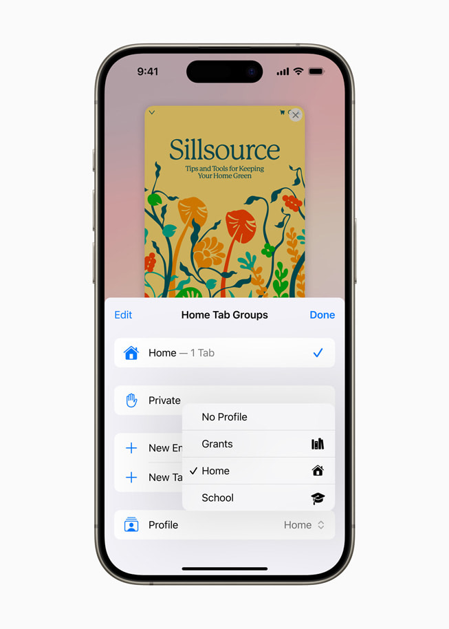 Les Profils de Safari sur l’iPhone 15 Pro.