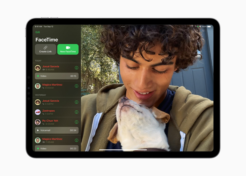 FaceTime er vist på en 11" iPad Pro.