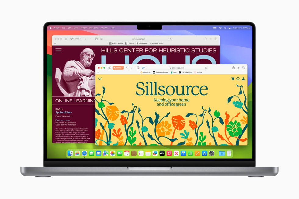 MacBook Pro 上展示兩個「瀏覽主題」：一個命名為「學校」，另一個命名為「家」。