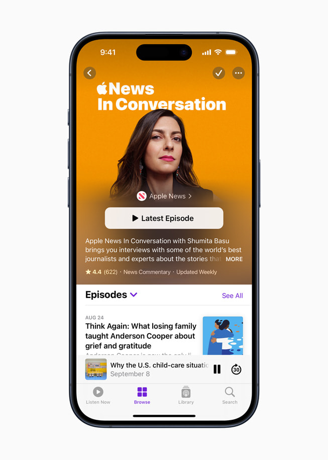 Arte gráfico para el programa de Apple News In Conversation de Shumita Basu.